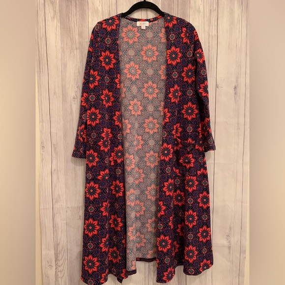 LuLaRoe Floral Red and Black Cardigan Duster Sweater Size Small S - Picture 1 of 6